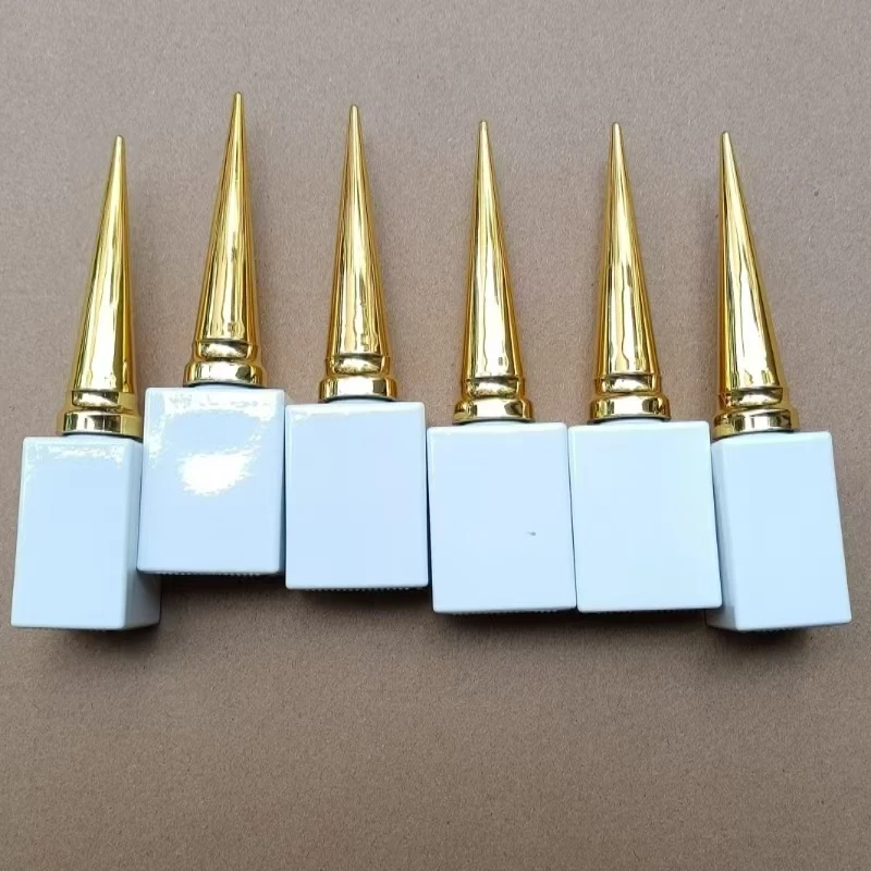 6 pieces 15ml Square white Glass Bottle Empty Bottles Refillable Nail Gel Polish Containers With Brush Golden Cap