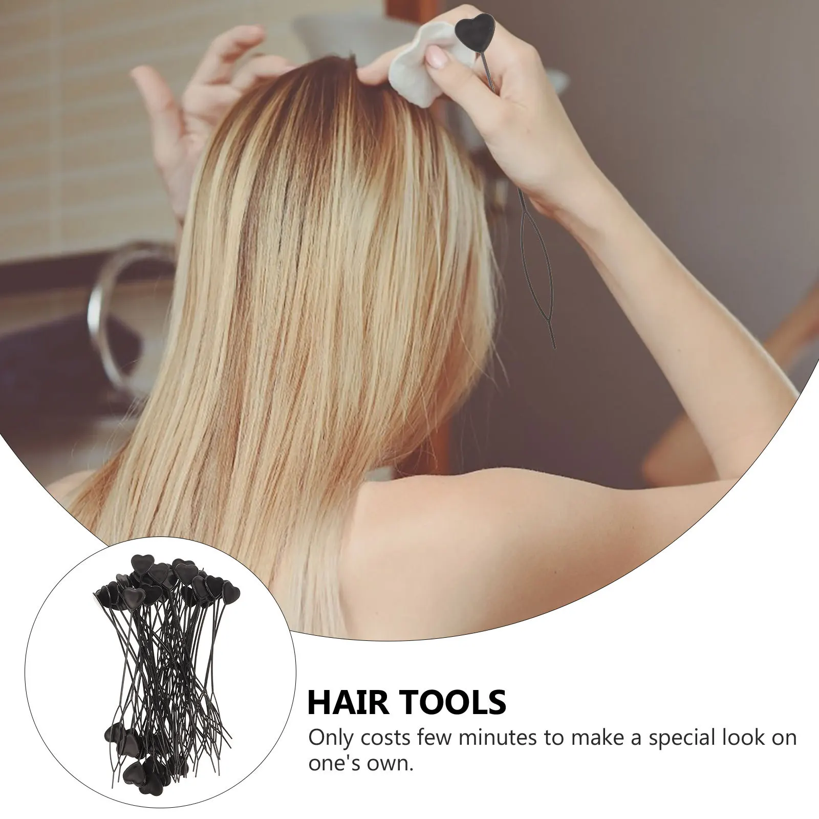 

50Pcs Hair Styling Tool Heart-Shaped Plastic Ponytail Clip Fast Hair Braid Tool Party Banquet Accessories Black