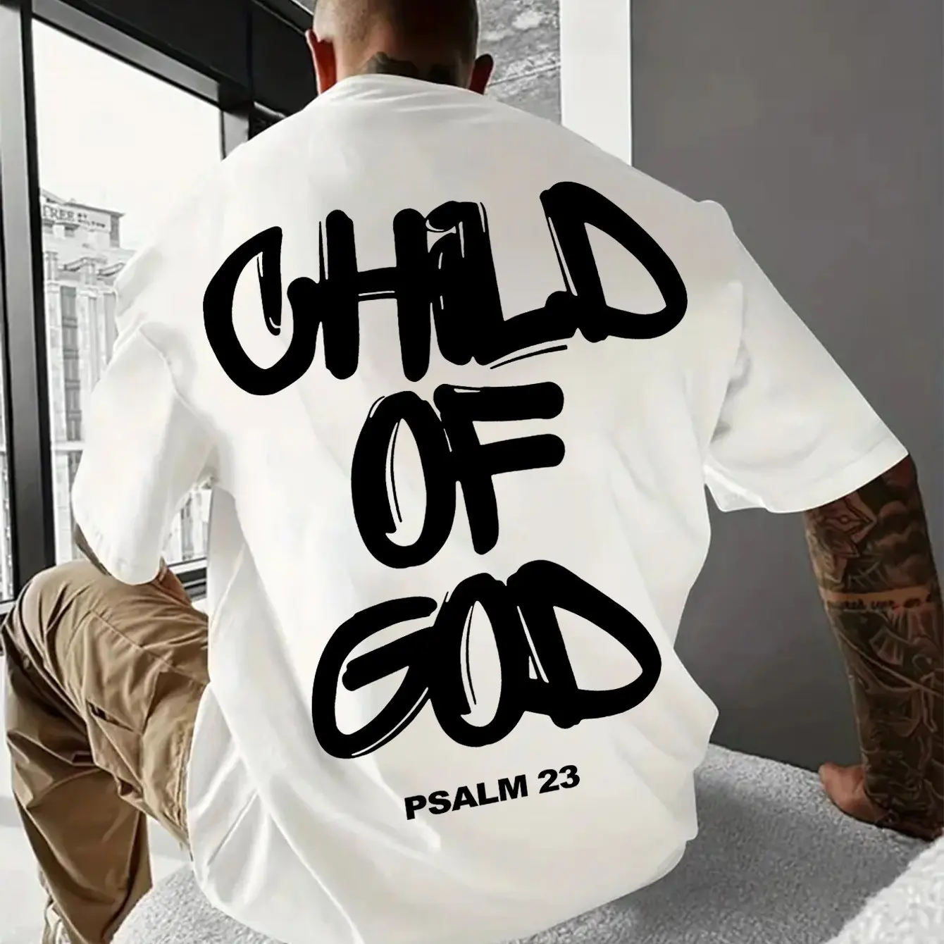 Religious Comfort Psalm 23 Graphic Print Tee Shirt for Men Casual Short Sleeve T-Shirt for Outdoor Activities