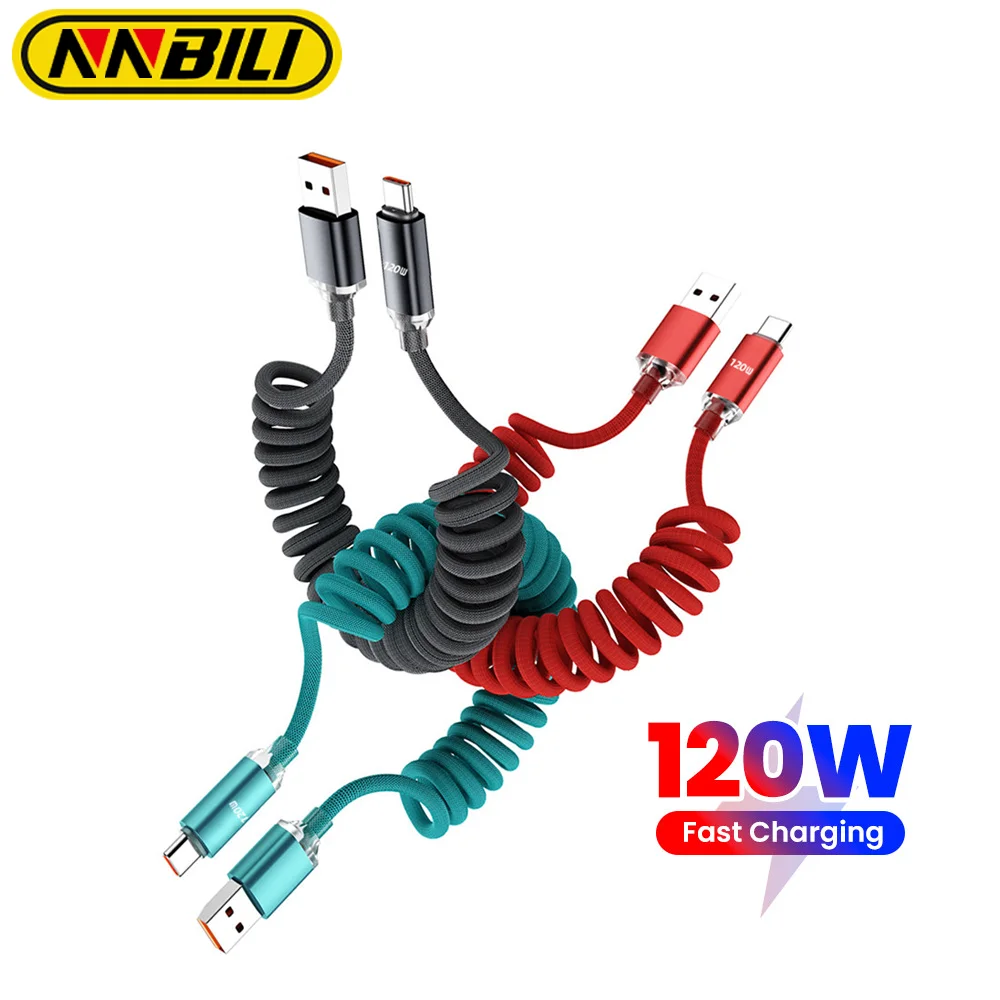 NNBILI 1M/2M Cavo a Molla per Auto da Tipo C a C per iPhone 16 15 Xiaomi Samsung PD Cavo USB A a Tipo C a Ricarica Veloce per Huawei