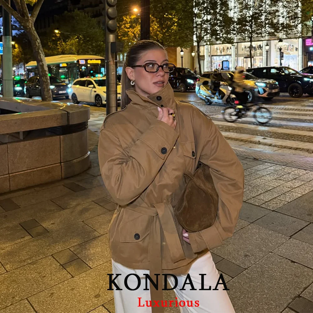 

KONDALA офисные женские плащи цвета хаки, женские длинные куртки с карманами и пуговицами, женская мода 2024, осенне-зимняя верхняя одежда в стиле сафари