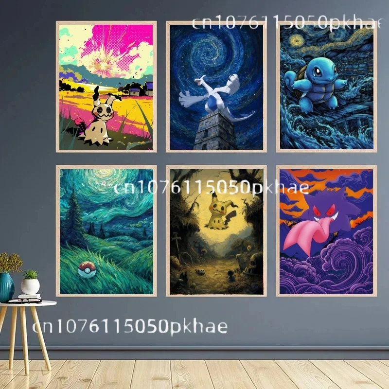 obras-de-arte-em-tela-pokemon-gengar-squirtle-pop-de-alta-qualidade-arte-e-van-gogh-estilo-para-quartos-de-amantes-de-anime-melhoram-a-estetica