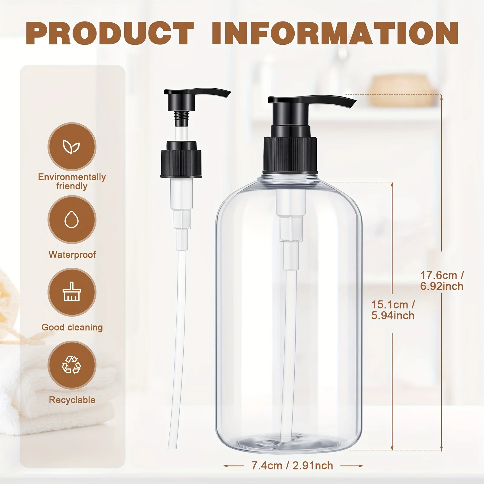 8 Stück 300/500ML Klare Shampoo-Leerflaschen mit Pumpe, Duschgelspender für Dusche, Badezimmer, Shampoo, Conditioner, Körperwaschflasche – Detail 2