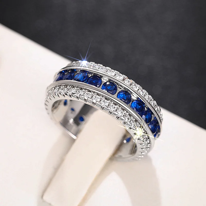 

Eternity Lab с сапфиром из белого золота 14 карат, обручальное кольцо для женщин и мужчин, ювелирные изделия, подарок