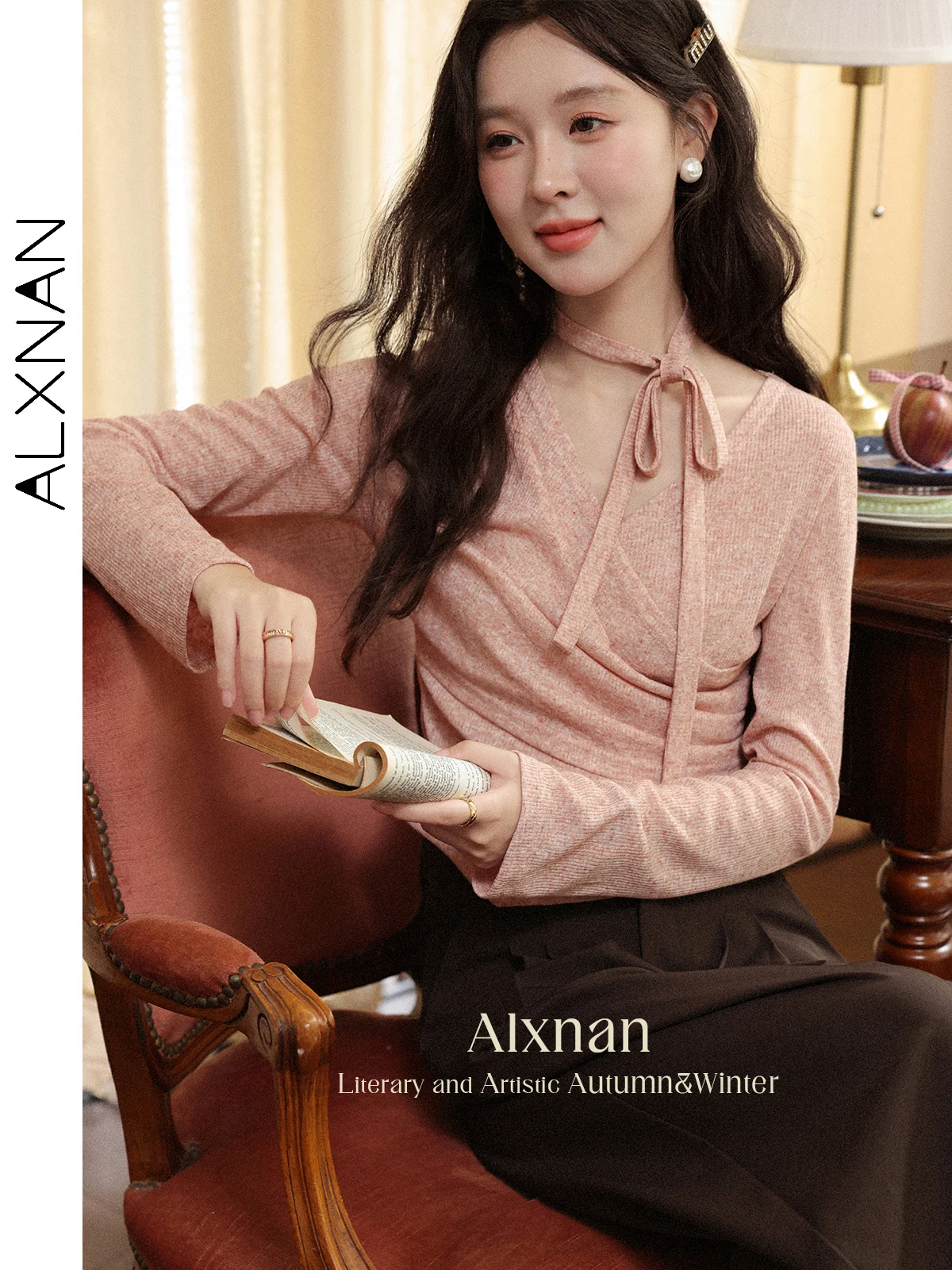 ALXNAN Women's Pants Brown Casual Wide-leg Baggy Pants 2025 Autumn Loose-fit Straight Office Lady Pleated Trousers Female L56713