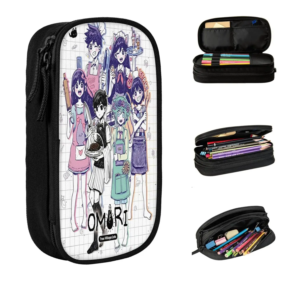 

Пенал большой емкости Omori, забавные видеоигры, школьные принадлежности, двухслойный пенал для девочек, косметички, подарок-сюрприз