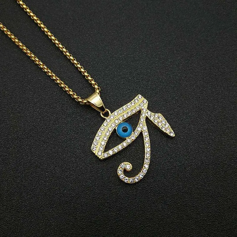 316L Stainless Steel Egyptian Blue Eyes Chain Necklaces Women Men Statement Mythology Eye of Ra Horus Symbol Necklace Jewelry