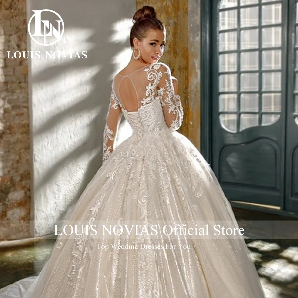 LOUIS NOVIAS Luxury Ball Gown Wedding Dress For Women 2023 Long Sleeve Glitter Beading Appliques Wedding Gown Vestidos De Novia