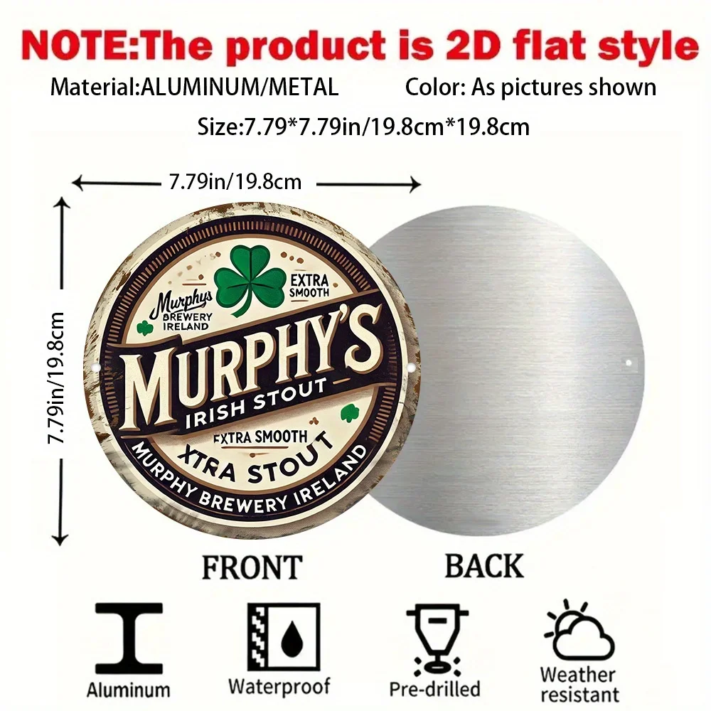 2D Flat, 2D Flat Design, Murphy's Irish Black Beer Logo Metal Poster – Vintage Round Aluminum Wall Decor, Suitable for Home, Bar