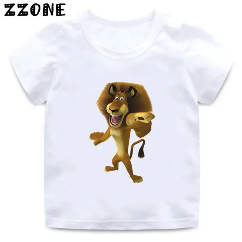 Animals Of Madagascar Lion Zebra Giraffe Print Cartoon Kids Funny T-Shirts Baby Boys Summer T shirt Children Tops Girls Clothes