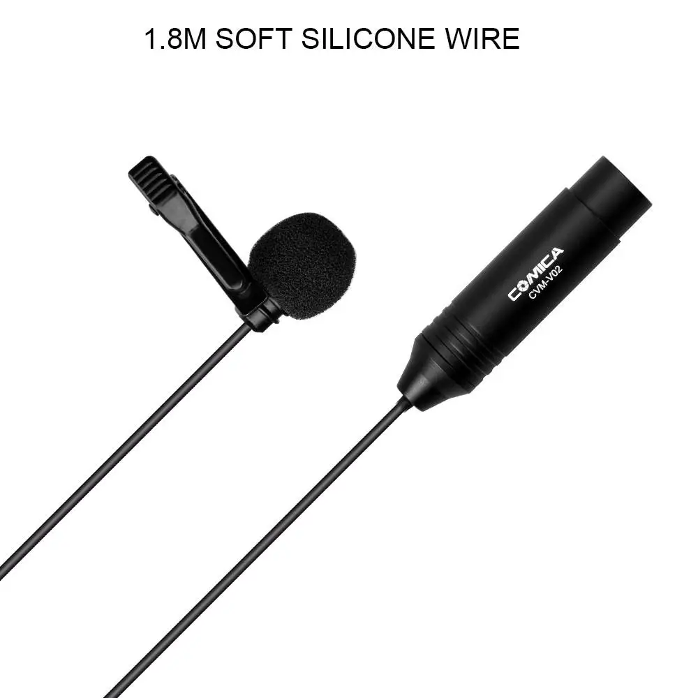 Comica-Omni-direcional Lapel Microfone, XLR Lavalier Microfone para Canon, Sony, Panasonic Filmadoras, CVM-V02, 3 Pin