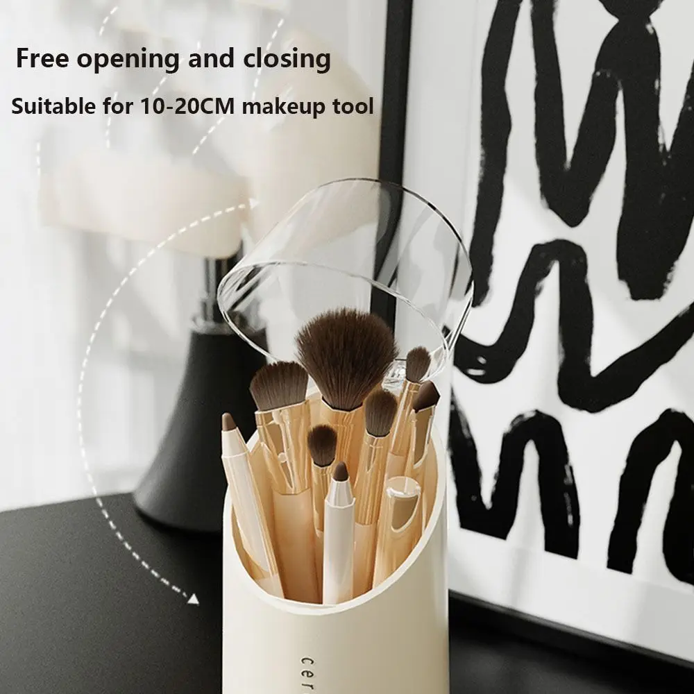 Large Capacity Makeup Brush Holder with Lid Dustproof Cosmetic Storage Box Waterproof Plastic Makeup Brush Storage Bucket