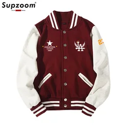 Supzoom New Arrival Letter Rib Sleeve Cotton Top Fashion Logo Single Breasted Casual Print Baseball Jacket Loose Cardigan Coat