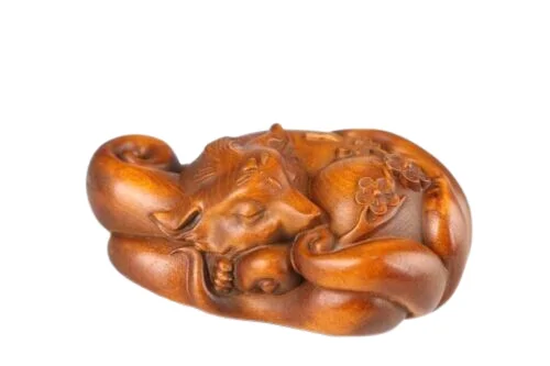 

Japanese boxwood hand carved animal fox Figure statue netsuke collectable gift