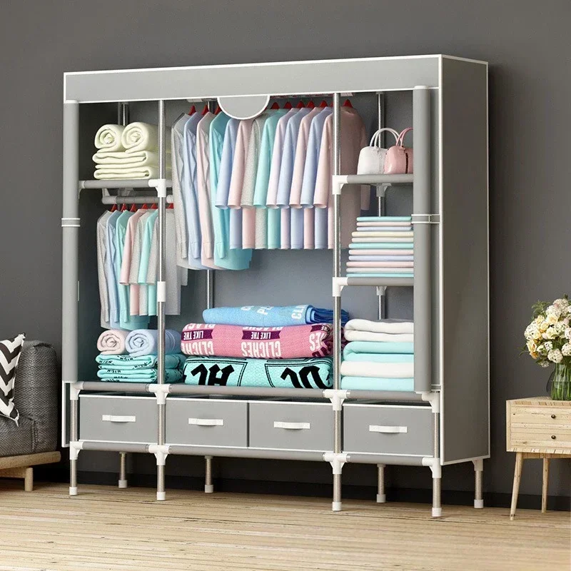 

Simple wardrobe for two people, enlarged Storage locker, economical assembly, cloth wardrobe, 150CM, with 4 storage boxes