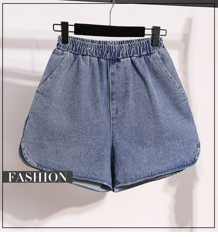AOSSVIAO 2026 Sommer Damen Baumwoll-Denim-Shorts Figurformend Elastischer Bund Locker Weites Bein Dünne Schlitz-Jeans Freizeithose – Detail 1