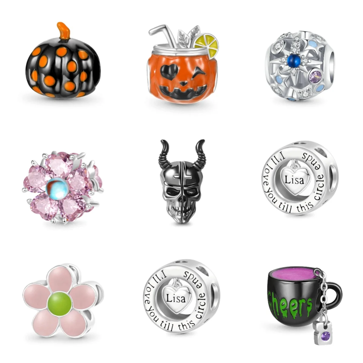 

Luminous Halloween Series Pumpkin Devil Candy Amulet Beads Suitable For Pandora Original Bracelet DIY Jewelry.DIY