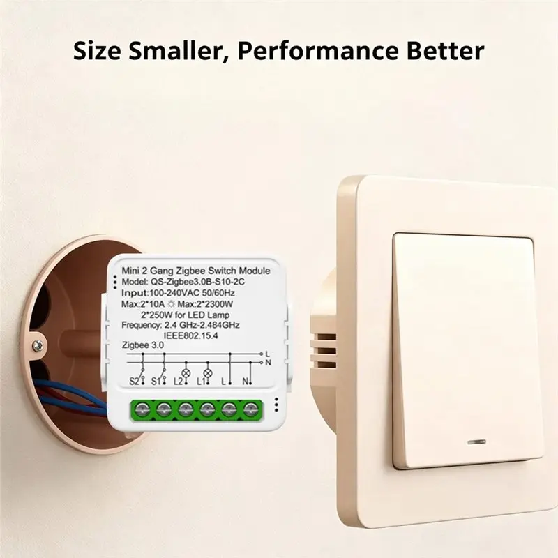 Zigbee 2MQTT Home Assistant Compatible 3.0 2 Gang Neutral Wire Switch Module 10A 2300W Smart Relay Controller