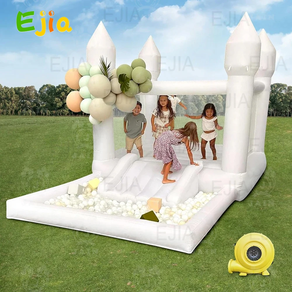 US Stock PVC 13*8FT White Bounce House Inflatable Large Bounce House for Toddlers  White Castle Bounce House For  Party