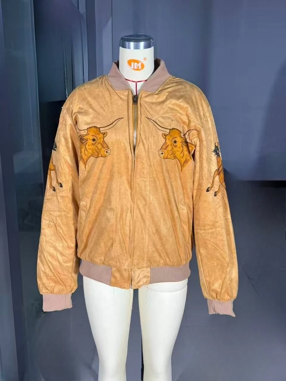 Y2K street American retro embroidered cow head fashion loose jacket men's 2026 new Harajuku hip-hop casual retro zipper top view 2