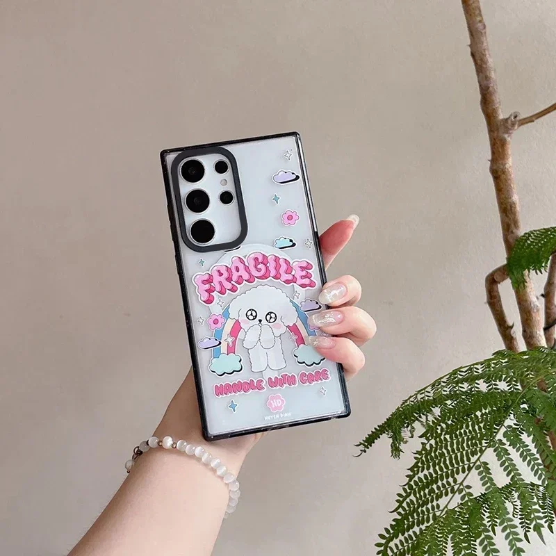 Cute White Dog Black Border Magnetic Acrylic Protective Case for Samsung Galaxy S22 U S23U S24 Ultra S24+ Plus Shell