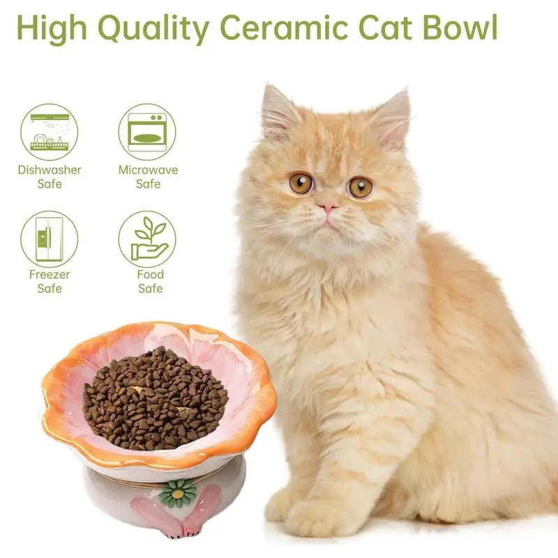 Ceramic Elevated Cat Bowls Pet Feeder Bowl Raised Cat Food Bowl Tilted Shallow-angle Cat Bowls To Prevent Vomiting Raised bowls