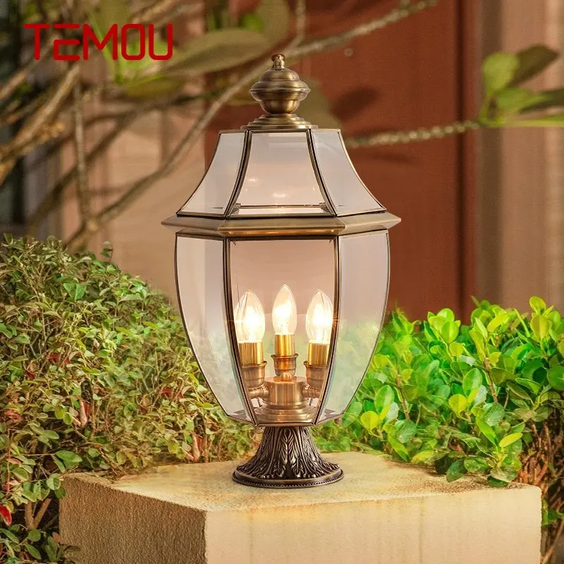 Temou Outdoor Klassieke Messing Tuin Landschap Licht Eenvoudige Patio Pilaar Ip65 Waterdichte Retro Binnenplaats Led Post Lamp