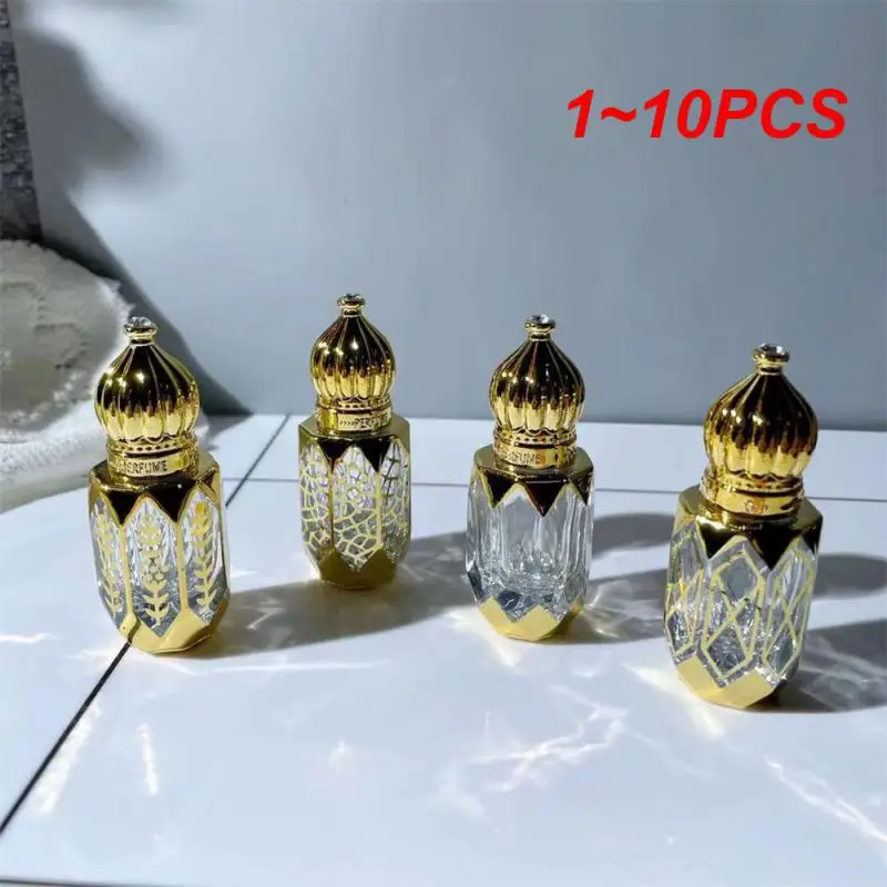 1~10PCS 6ml Luxury Style Golden Refillable Perfume Bottles Glass Roll-on Essential Oil Bottle Empty Cosmetics Sample Test