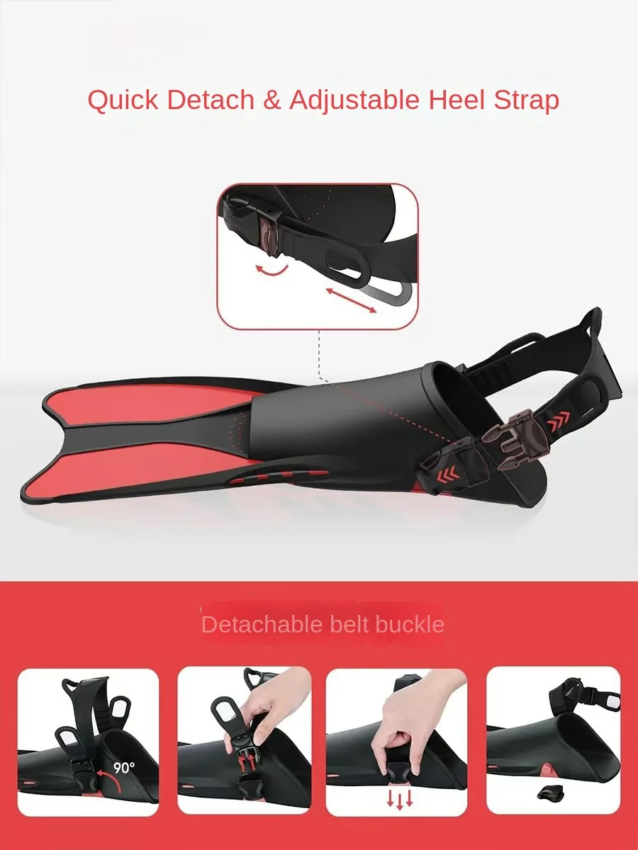 Deep-diving Snorkeling Dual-purpose Fins Detachable Adjusting Lace-up Frog Shoes PP TPR Material Black/Red Color Swimmingpromote