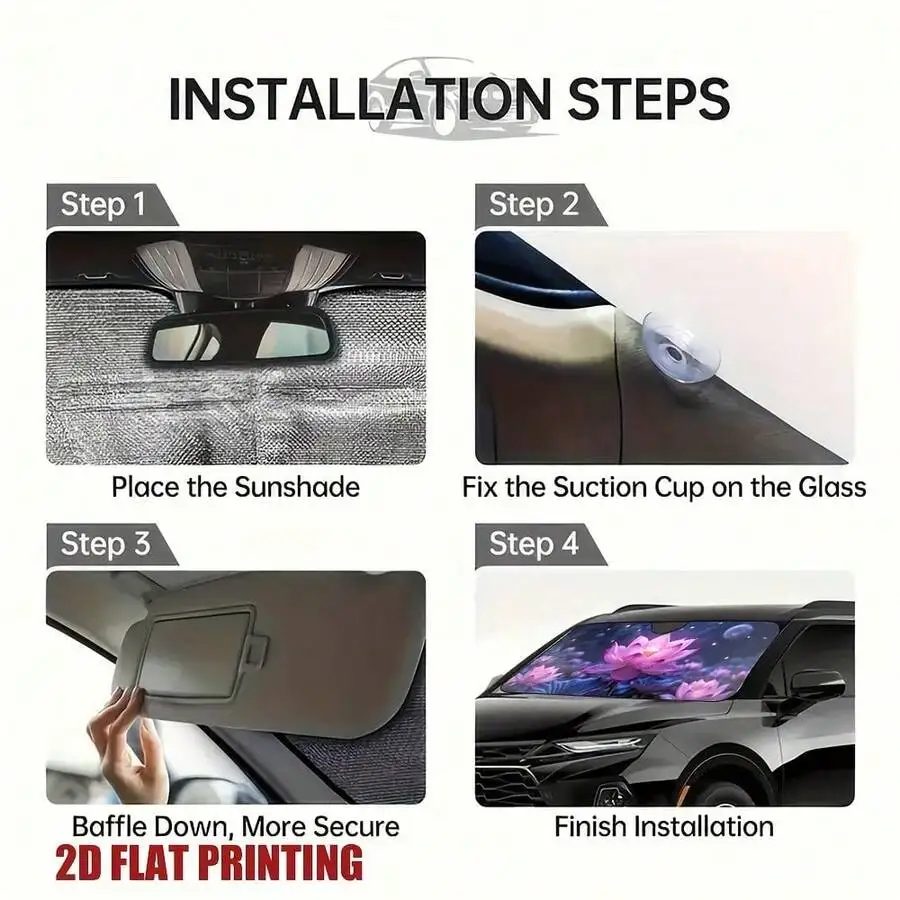 2D Flat Printed Windshield Sunshade For Car UV Protection Heat Shield Reflective Lightweight