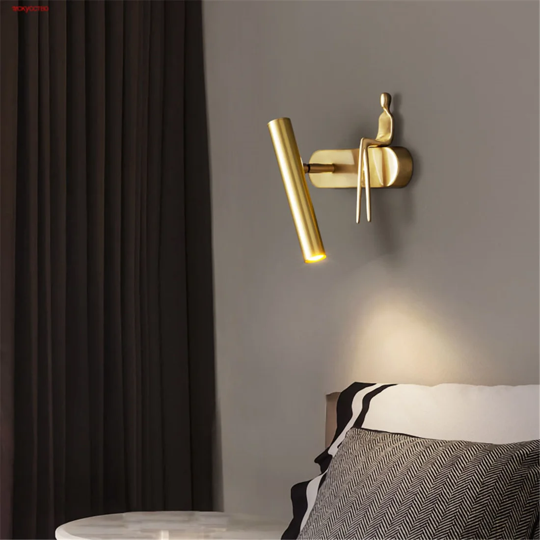 

American Copper Abstract Art Gold Led Wall Lamp With Spot Light For Office Bedroom Bedside Study Sofa Industrial Reading Fixture