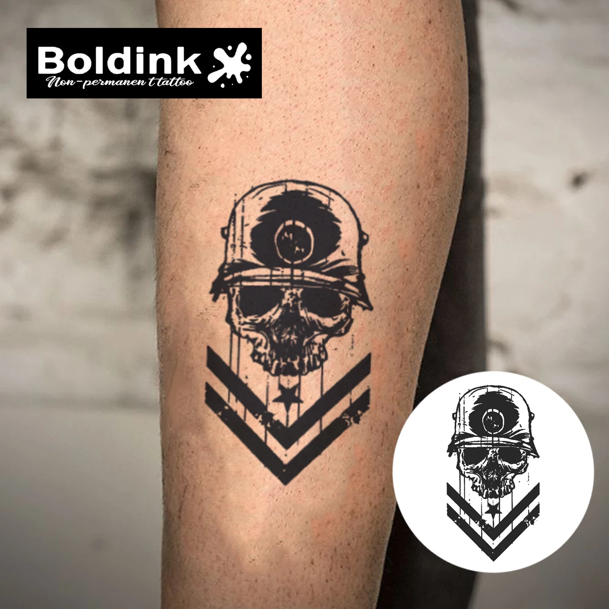 The Skull Of Military Spirit Temporary Tattoo,Lasts To 15 Days New Technology Magic Waterproof Semi Permanent Sticker.