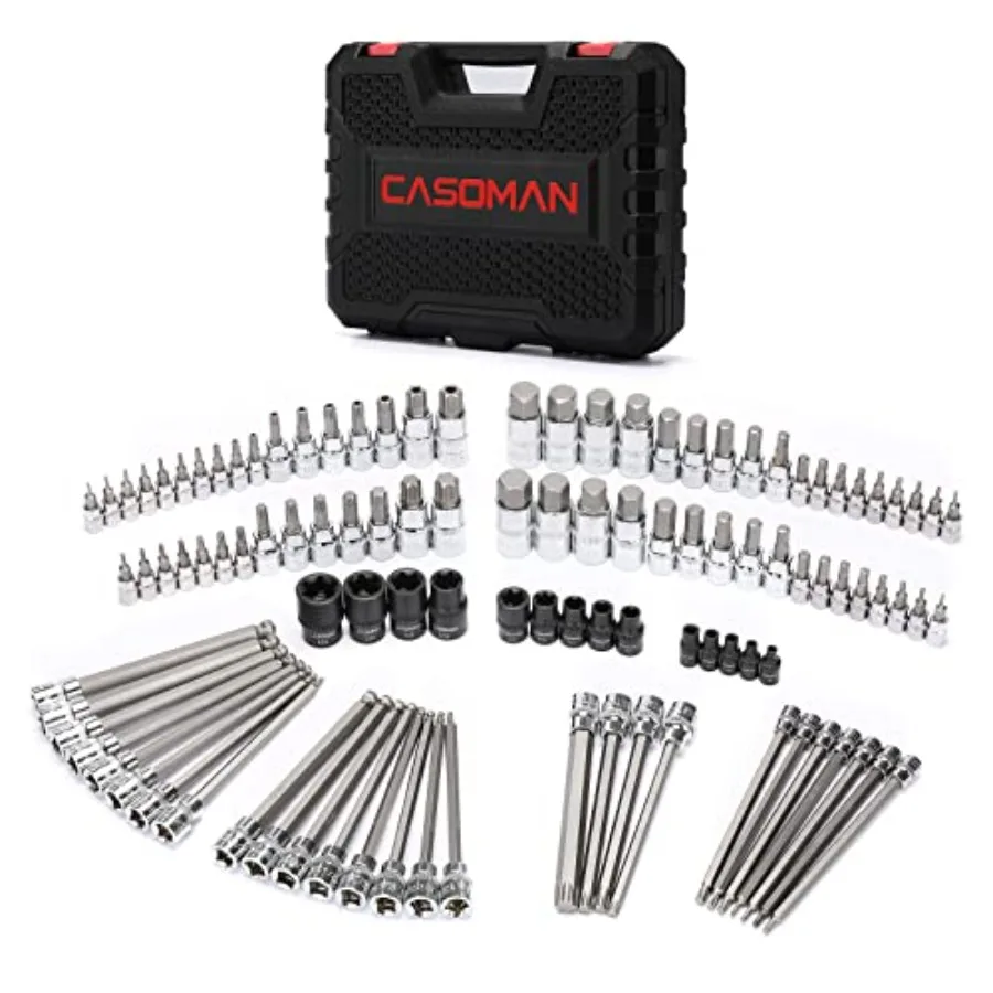 

107 Pieces Bit Socket Set 1/4" 3/8" and 1/2" Drive Torx/Tamper Proof Torx/Hex/Ball End Hex SAE/Metric S2 Steel Bits