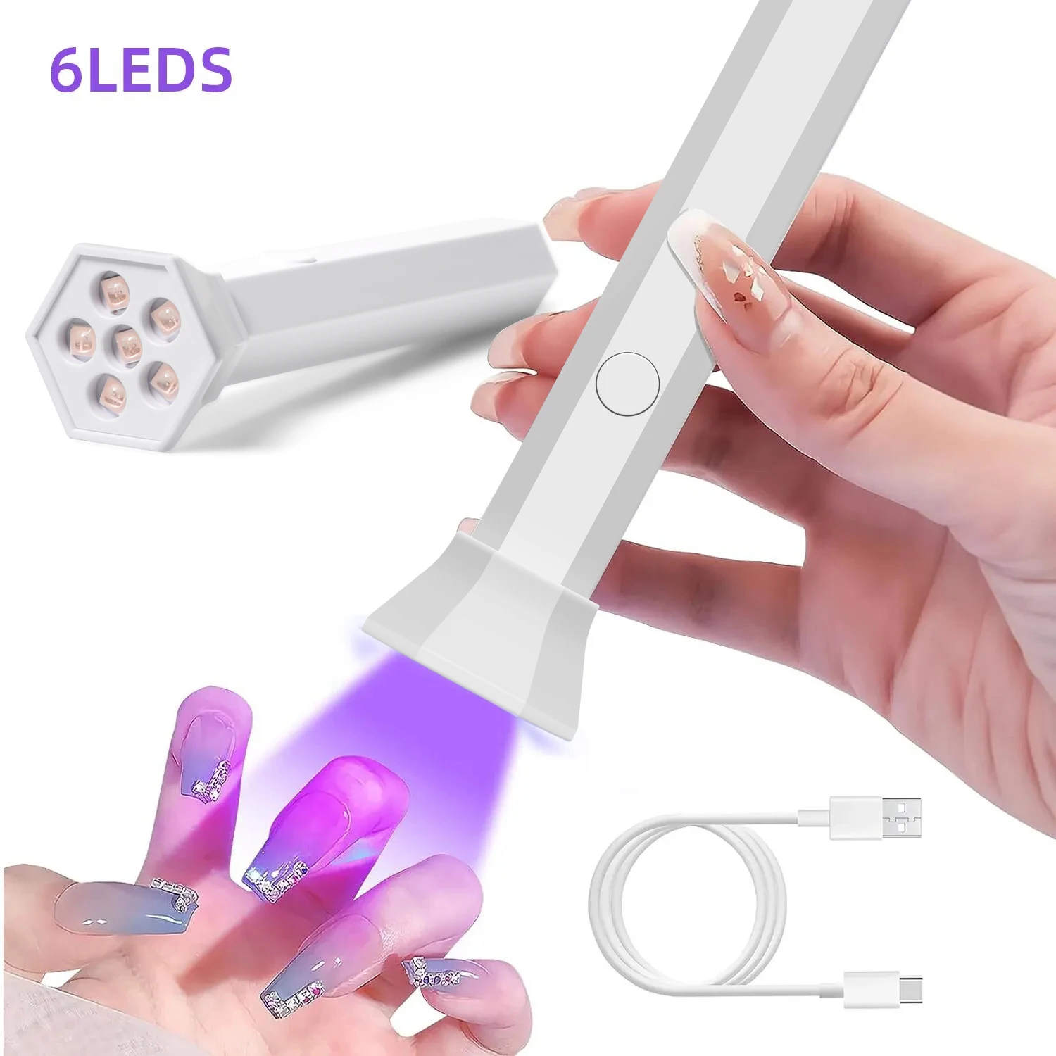 HALAIMAN Cylindrical Polygon Quick Dry Nail Dryer Machine Home Phototherapy Tools Rechargeable UV LED Nail Lamp Mini Flashlight