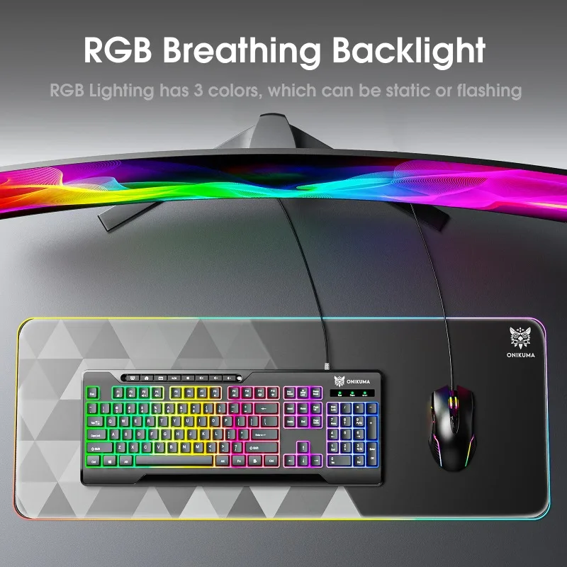 ONIKUMA G32 Gaming Keyboard 104 Keys Colorful Backlit Quiet Membrane USB Wired Full Size Computer Keyboard for PC Laptop Gamer