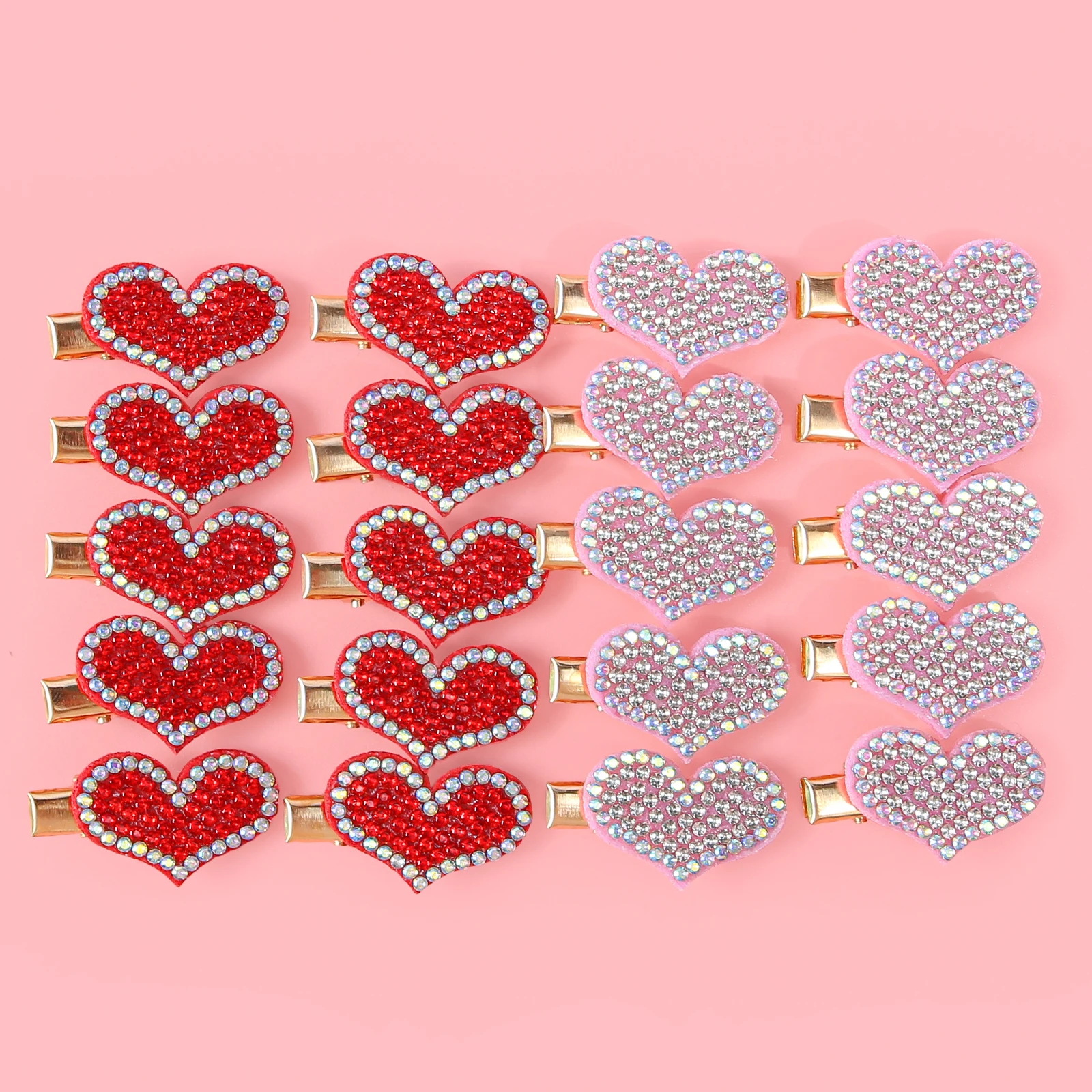 10/20/40/80 pcs, Valentine's Day rhinestone heart-shaped girl hair clip, sparkling heart-shaped hair clip, sweet hair accessory