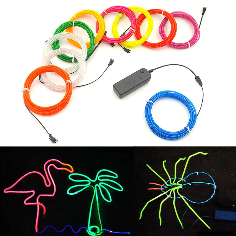 

3.2mm 10 Color Select EL Wire with with 3V AA driver Steady on and Flashing Flexible Neon Light for DIY Fluorescence Clothing