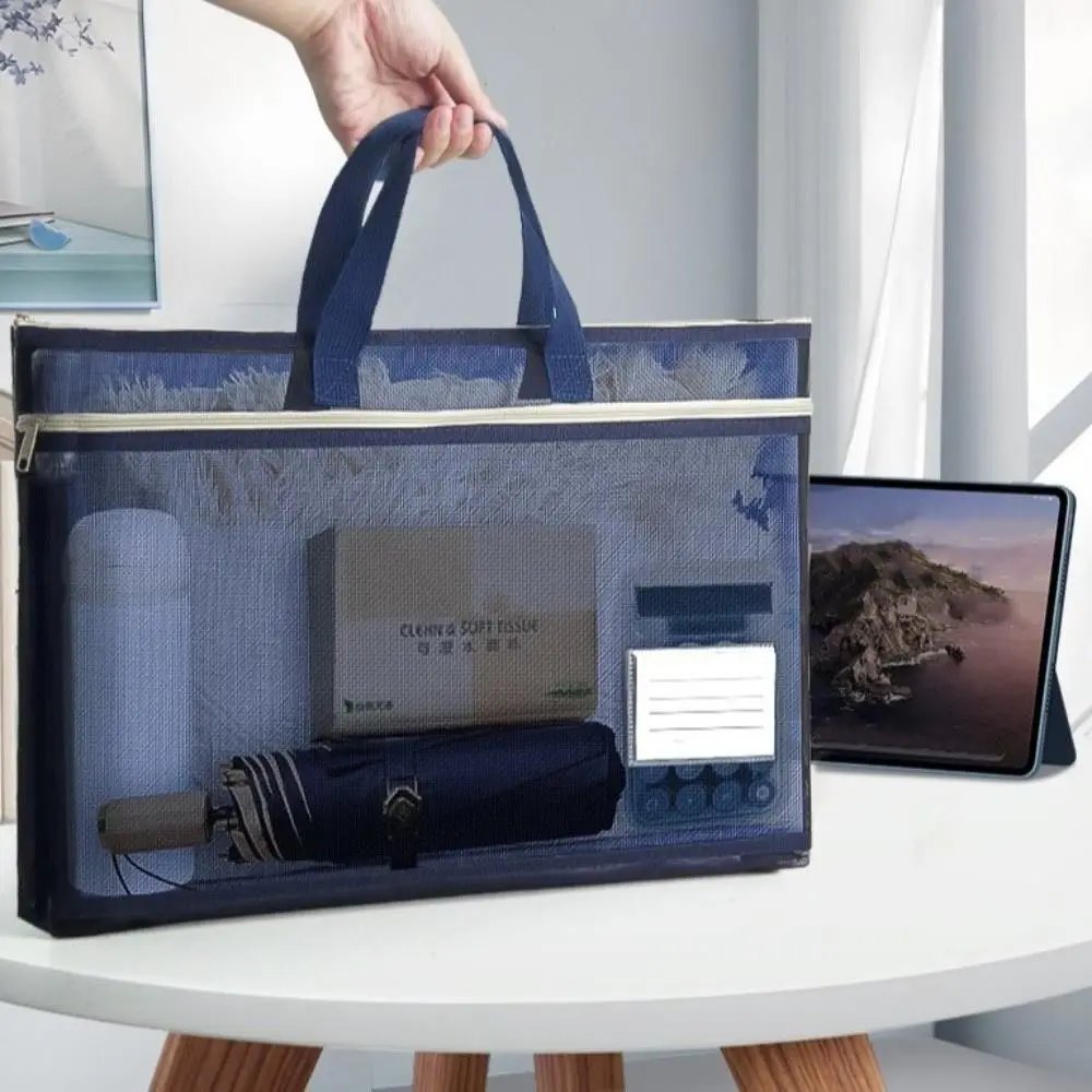 New Nylon Mesh Mesh Zipper Pouch Bag A3 Multifunctional Document Bag Thickened Portable Data Storage Bag School Office Supplies