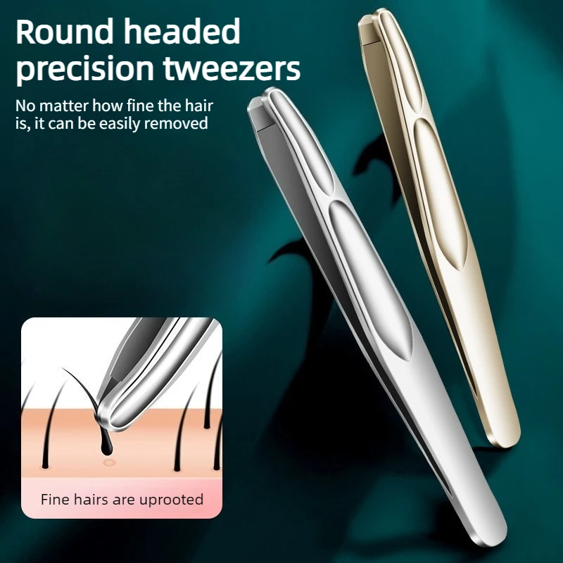 Stainless Steel Eyebrow Tweezers for Precision Beard and Mustache Trimming Gentle on Light Beige Round Head Clip