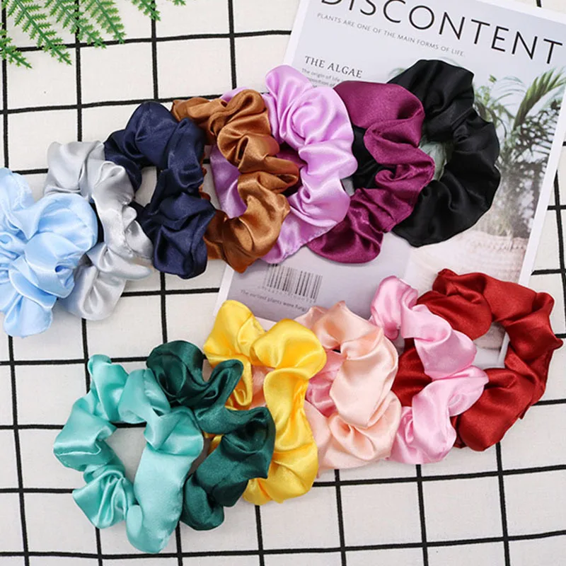 Retro Simple Satin Hair Scrunchie Candy Color Elastic Hair Bands Ponytail Hair Ties Fashion Ornament For Girls Hair Accessories