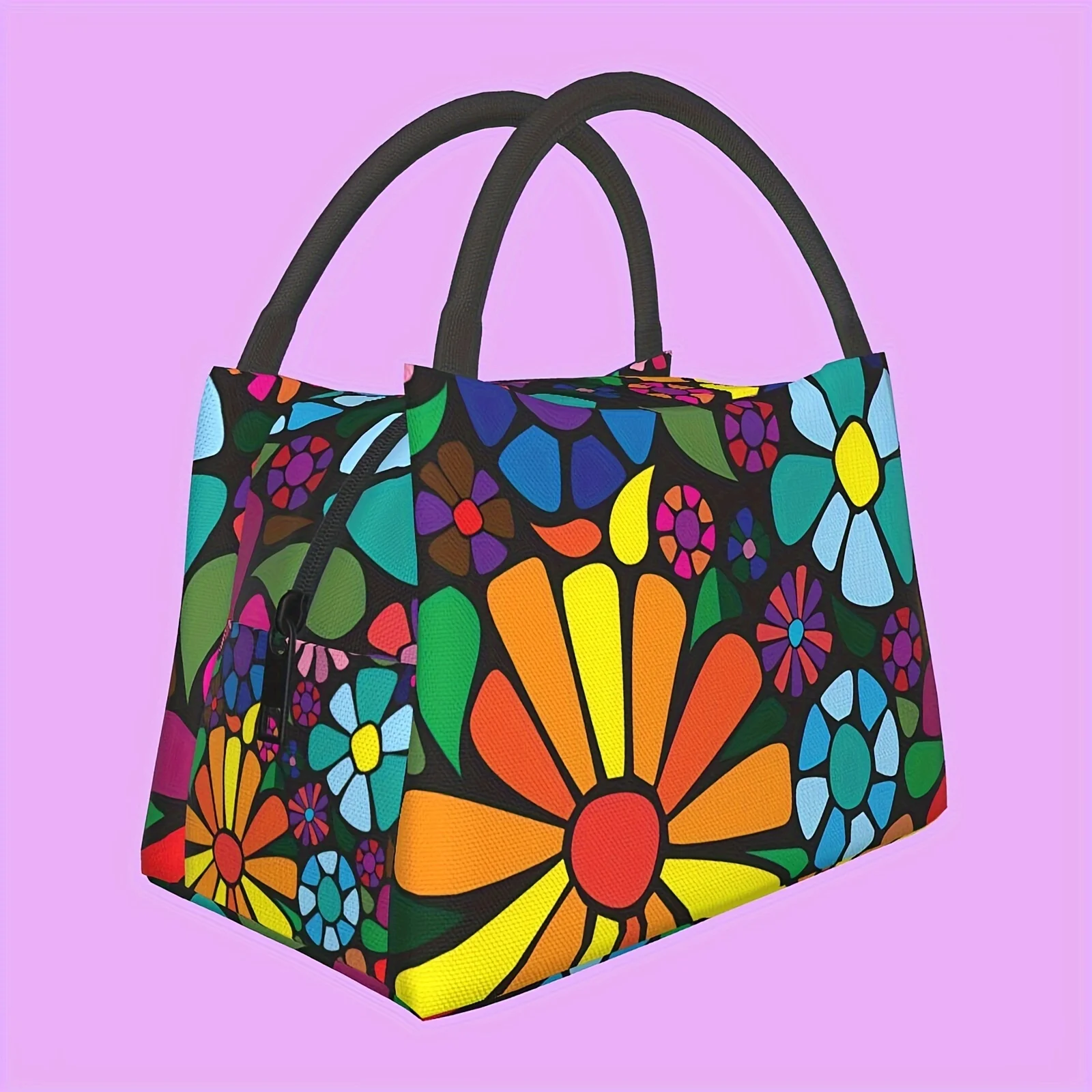 Colorful Flower Power Lunch Bag Retro Groovy Pattern Insulated Cooler Bag Reusable Leakproof Tote For 60s Vibe Lovers Work