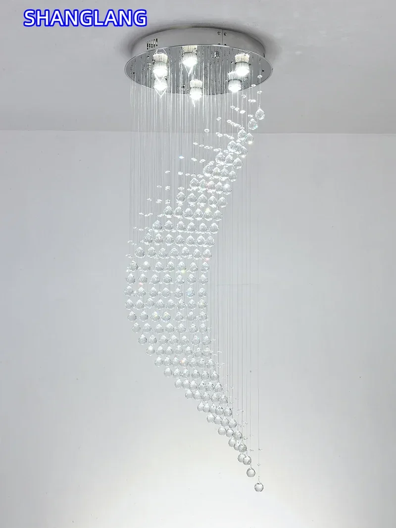 Modern Staircase Crystal Chandelier Luxury Spiral Design Hall Light Fixture Living Dining Room Suspension Wire Cristal Lamp Loft - view 4