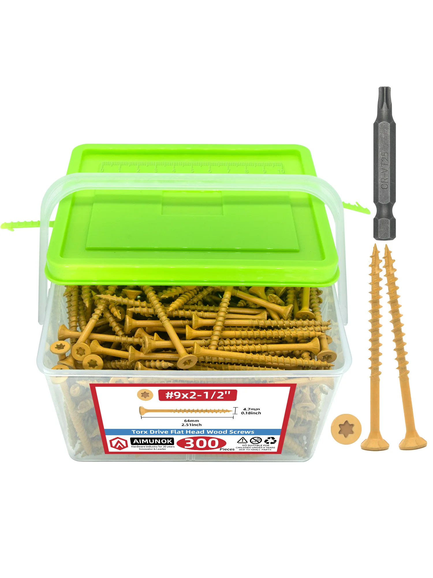 300Pcs Yellow Torx Countersunk Cut Tail Wood Screws Anti Corrosion Fastener Set with Torx Bits
