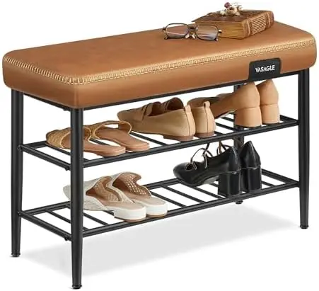 

EKHO Collection - Shoe Bench, Bench, Shoe Rack Bench Entryway, Synthetic Leather with Stitching, Mid-Century Modern, Loads 300