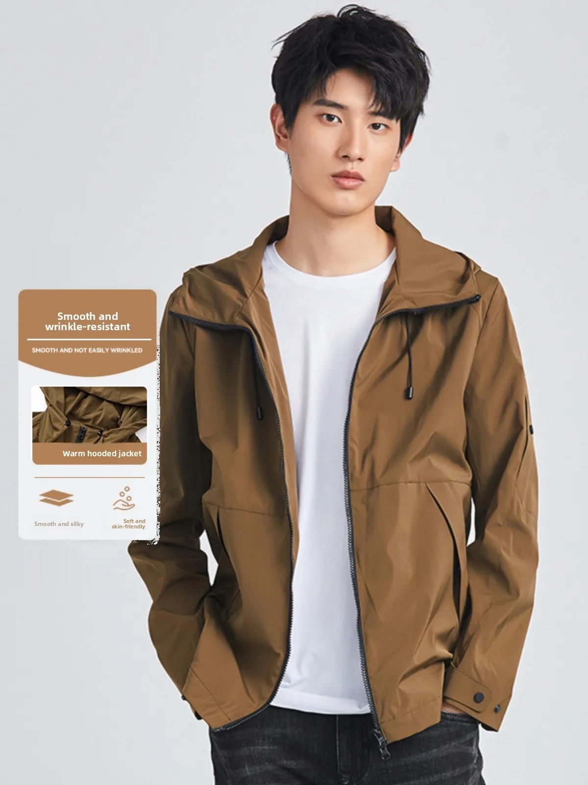 

Casual Hooded Jaet for Men Sli Simple Quali Spring Autumn New Faion Line Removal Label Youth ular Loose Fit Zipper