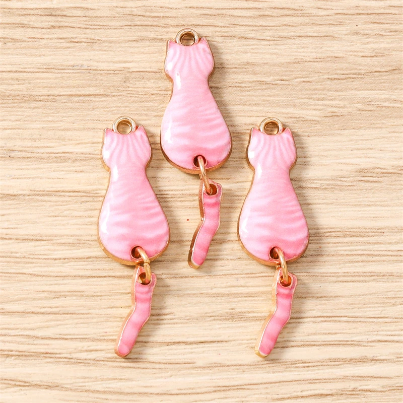 10 Stück 10x35mm Cartoon Emaille Tier Katzen Charms Anhänger zum Basteln von Halsketten, Ohrringen, Armbändern, DIY-Handwerk, Schmuckzubehör – Detail 6