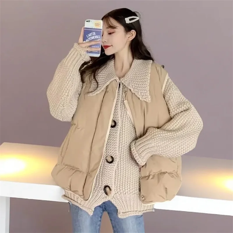 

Women's Vest 2024 New Winter Warm Cotton Padded Puffer Vests Sleeveless Parkas Jacket Cotton Padded Outerwear Women's Coat