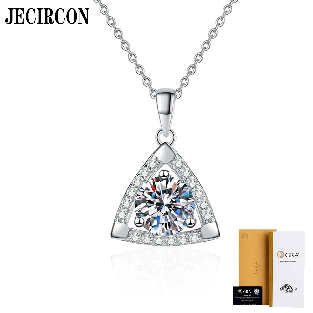 

JECIRCON S925 Sterling Silver Moissanite Necklace Light Luxury Geometric Pendant 1 Carat Moissanite Clavicle Chain Fine Jewelry