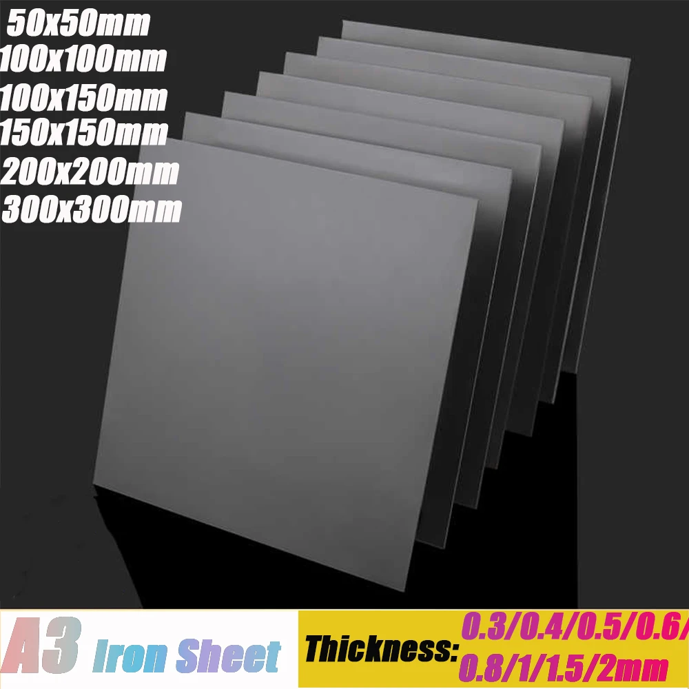 1-5Pcs Q235 Iron Plate A3 Carbon Steel Plate Thin Plate Thickness0.3/0.4/0.5/0.6-2mm Processing Material 50x50/100x100/300x300