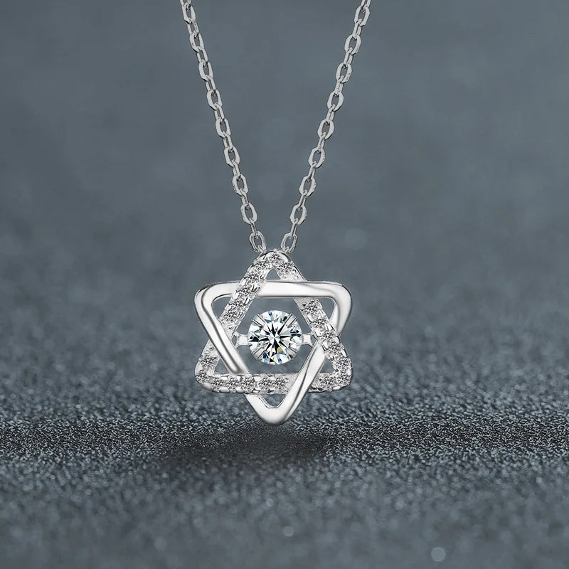 

S925 Silver White Gold Plated 0.5CT D Color Moissanite Elegant Hexagram Pendant Necklace, Exquisite Jewelry.